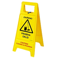 Výstražná tabule – Pozor! Probíhá úklid/Caution! Cleaning in progress